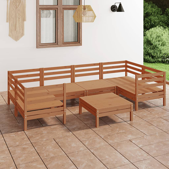 Manric Solid Pinewood Garden Lounge Set In Honey Brown_1