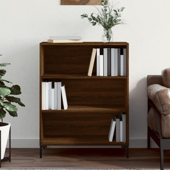 Manric Wooden Bookcase With 2 Shelves In Brown Oak