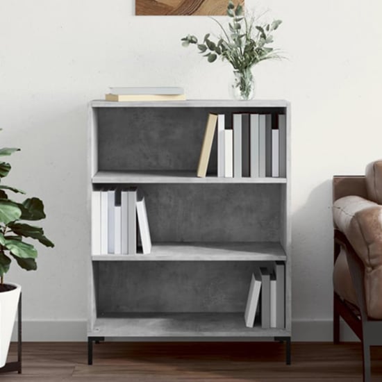 Manric Wooden Bookcase With 2 Shelves In Concrete Effect