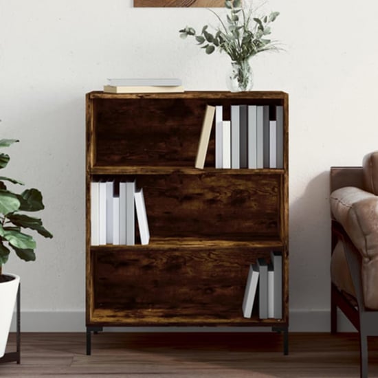 Product photograph of Manric Wooden Bookcase With 2 Shelves In Smoked Oak from Furniture in Fashion