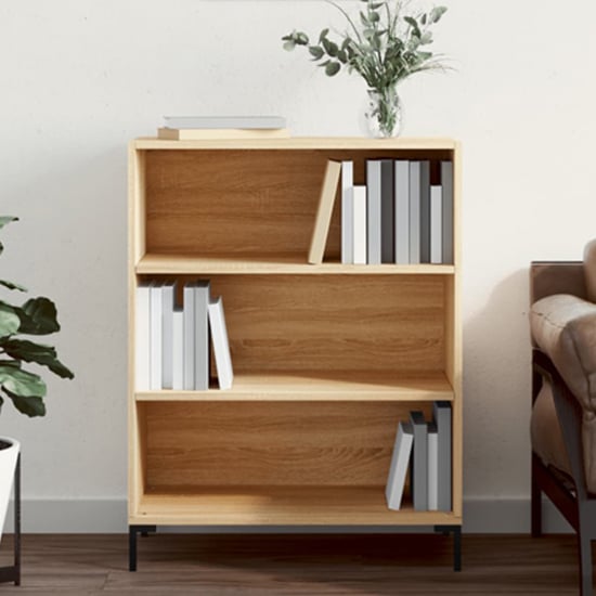 Product photograph of Manric Wooden Bookcase With 2 Shelves In Sonoma Oak from Furniture in Fashion
