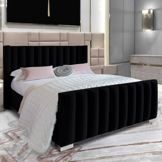 Mansfield Plush Velvet Upholstered Double Bed In Black