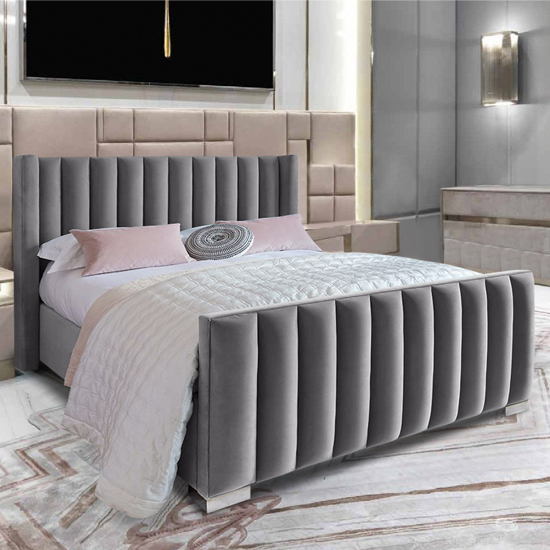 Product photograph of Mansfield Plush Velvet Upholstered Single Bed In Steel from Furniture in Fashion