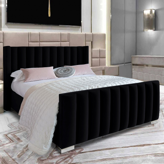 Photo of Mansfield plush velvet upholstered small double bed in black