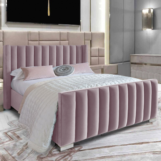 Photo of Mansfield plush velvet upholstered small double bed in pink
