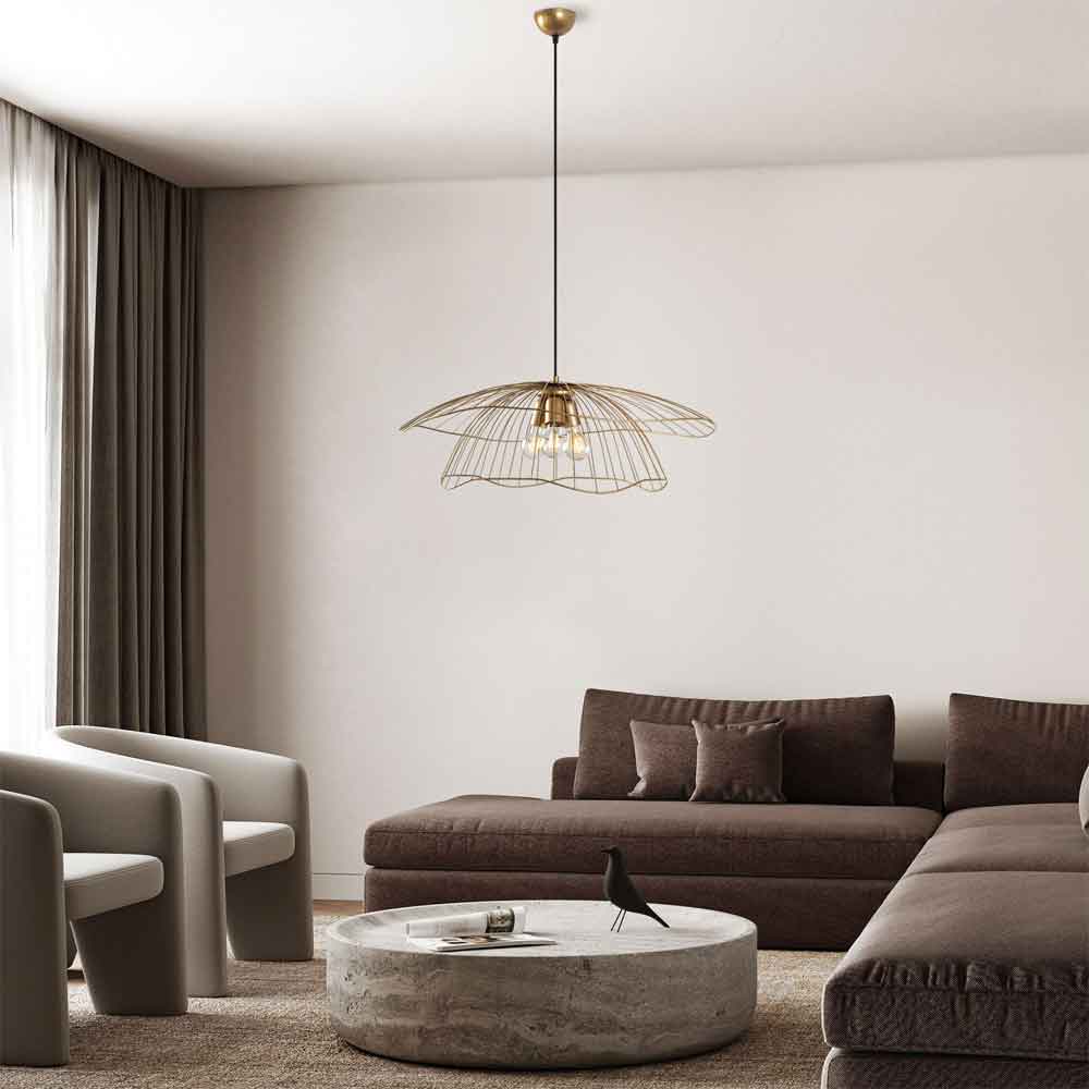 Mantar Large 3 Light Metal Ceiling Pendant Light in Gold