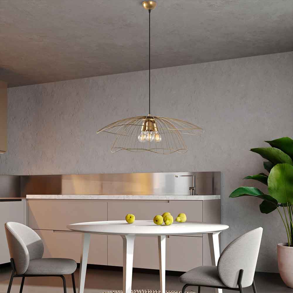 Mantar Large 3 Light Metal Ceiling Pendant Light in Gold
