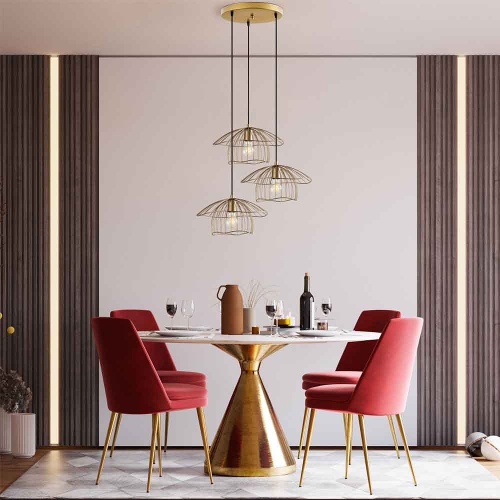 Mantar Small 3 Light Metal Ceiling Pendant Light in Gold
