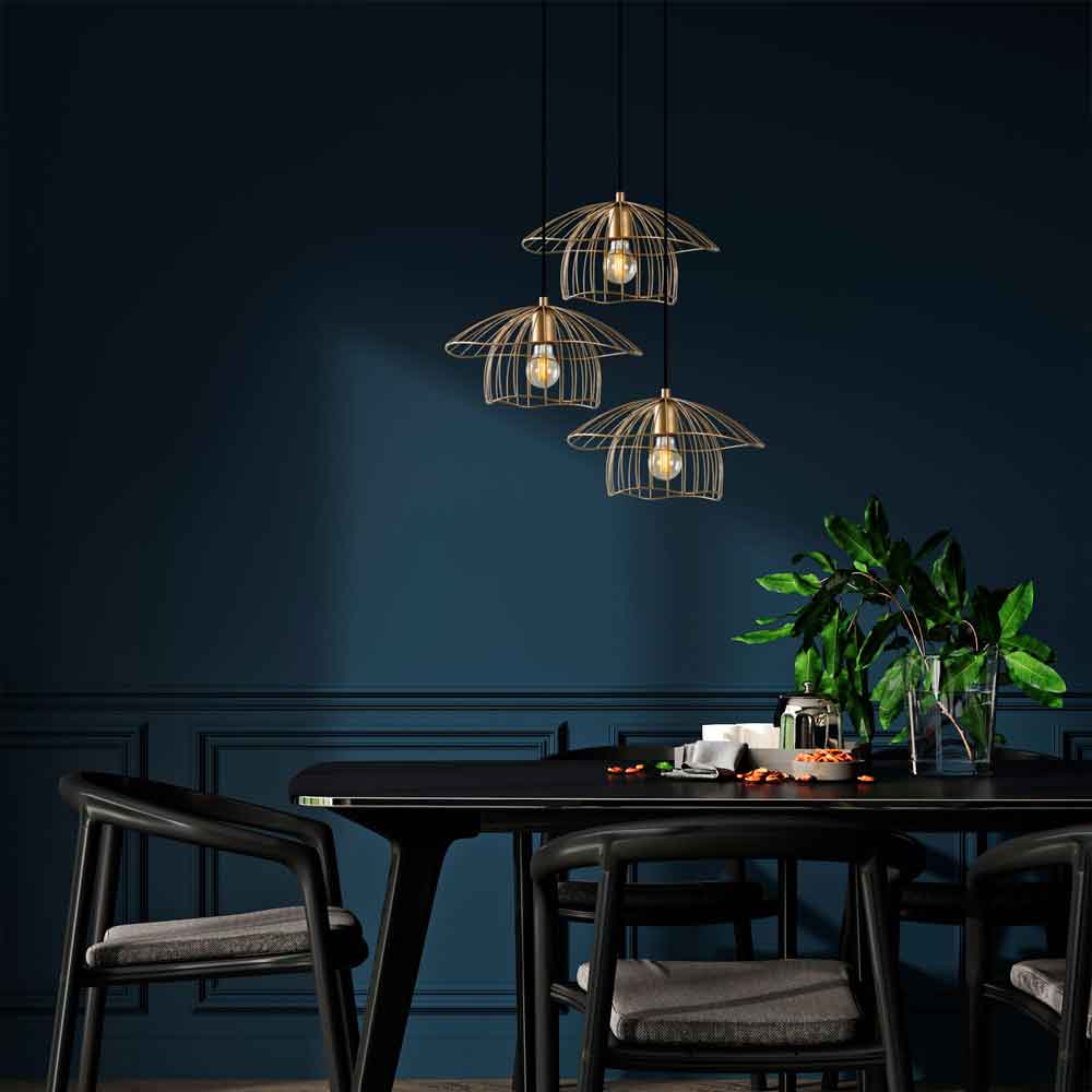 Mantar Small 3 Light Metal Ceiling Pendant Light in Gold