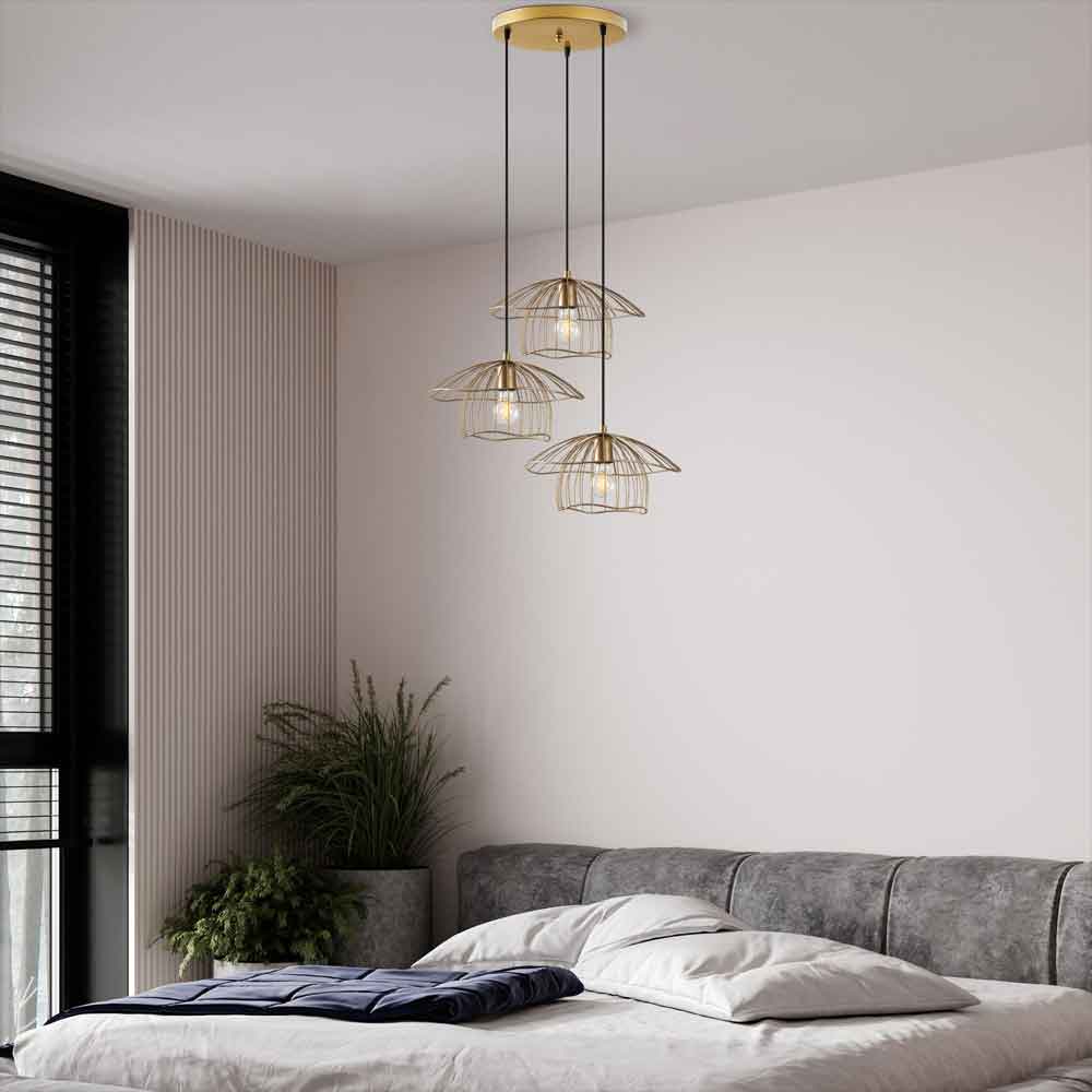 Mantar Small 3 Light Metal Ceiling Pendant Light in Gold
