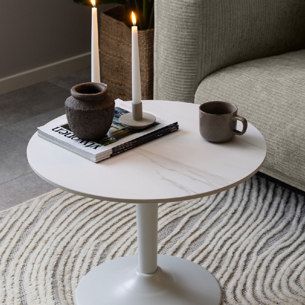 Manteo Ceramic Round Coffee Table In White