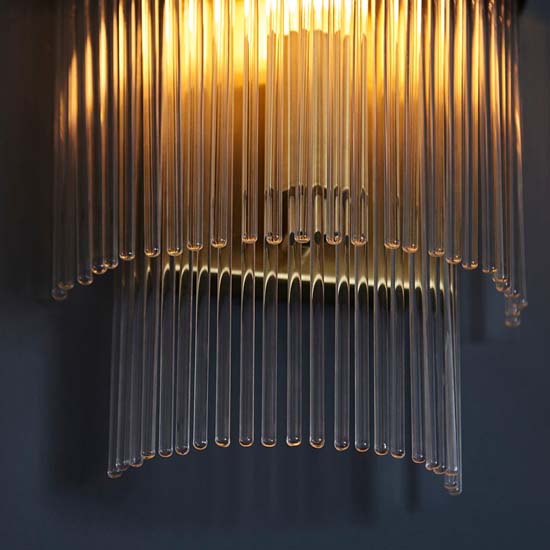 Manteo Clear Glass Rods Wall Light In Antique Brass