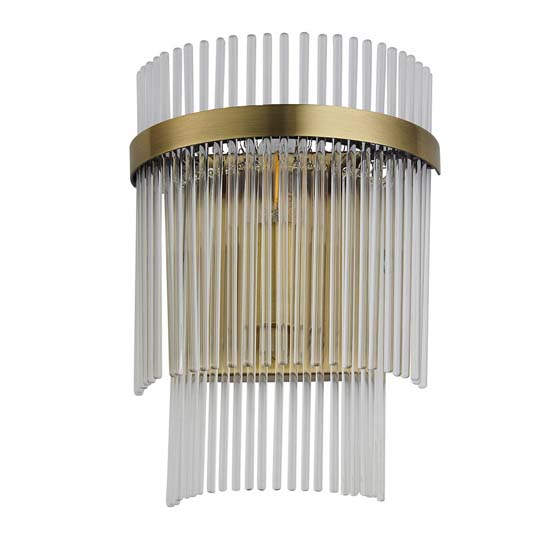 Manteo Clear Glass Rods Wall Light In Antique Brass