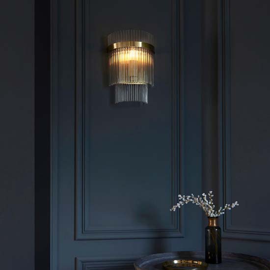 Manteo Clear Glass Rods Wall Light In Antique Brass