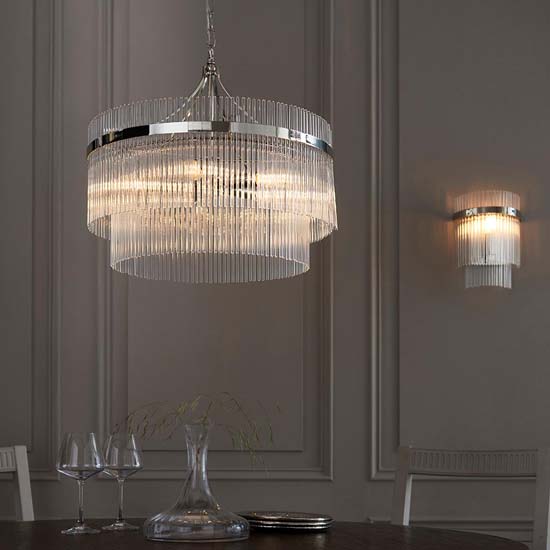 Manteo Clear Glass Rods Wall Light In Polished Nickel