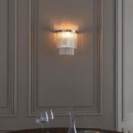 Manteo Clear Glass Rods Wall Light In Polished Nickel