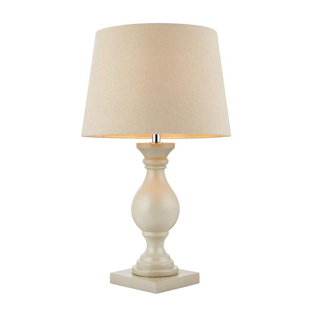 Manteo Ivory Fabric Shade Table Lamp With Taupe Wooden Base