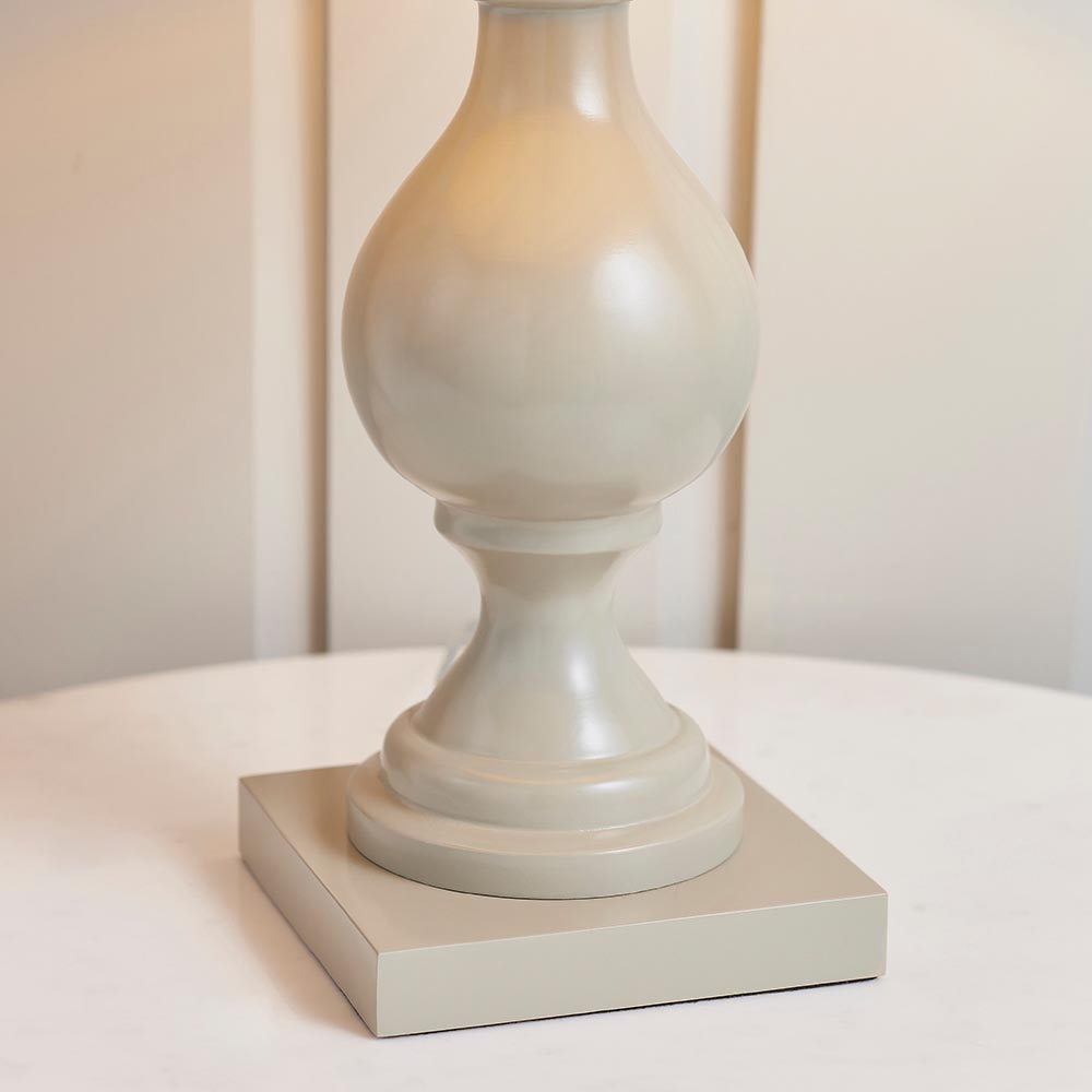 Manteo Ivory Fabric Shade Table Lamp With Taupe Wooden Base