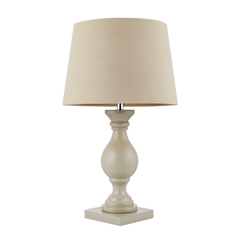 Manteo Ivory Fabric Shade Table Lamp With Taupe Wooden Base