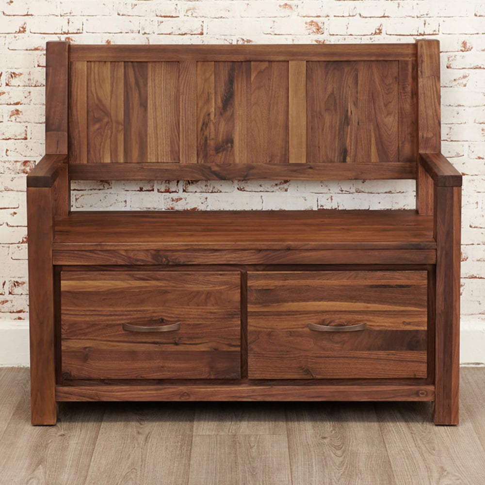 Manteo Wooden Hallway Storage Seating Bench In Walnut