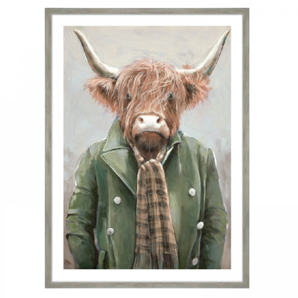 Manteo Wooden Highland Cow Wall Art In Grey Frame