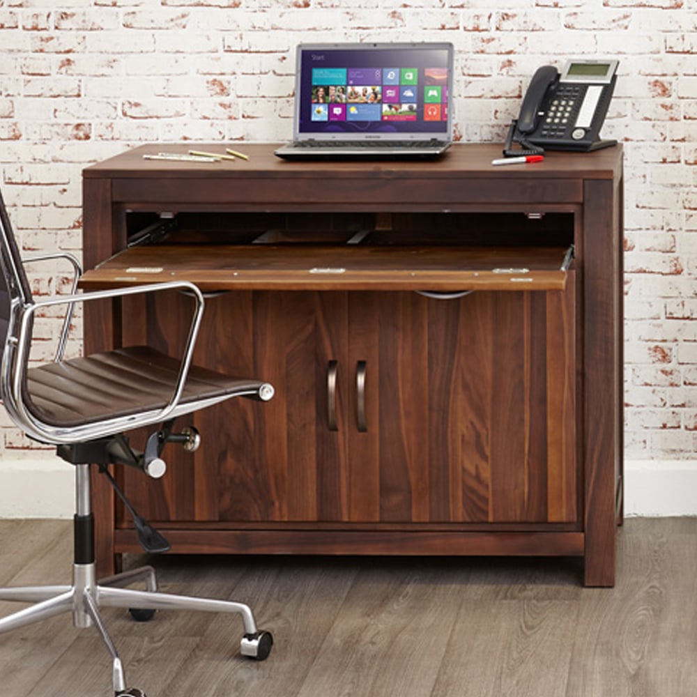 Manteo Wooden Laptop Desk With 2 Doors In Walnut
