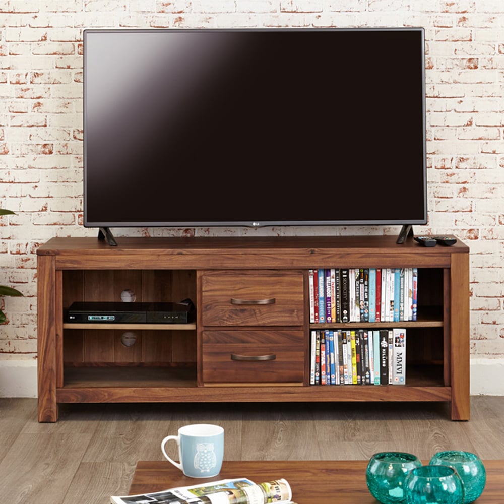 Manteo Wooden TV Stand With 2 Drawers In Walnut