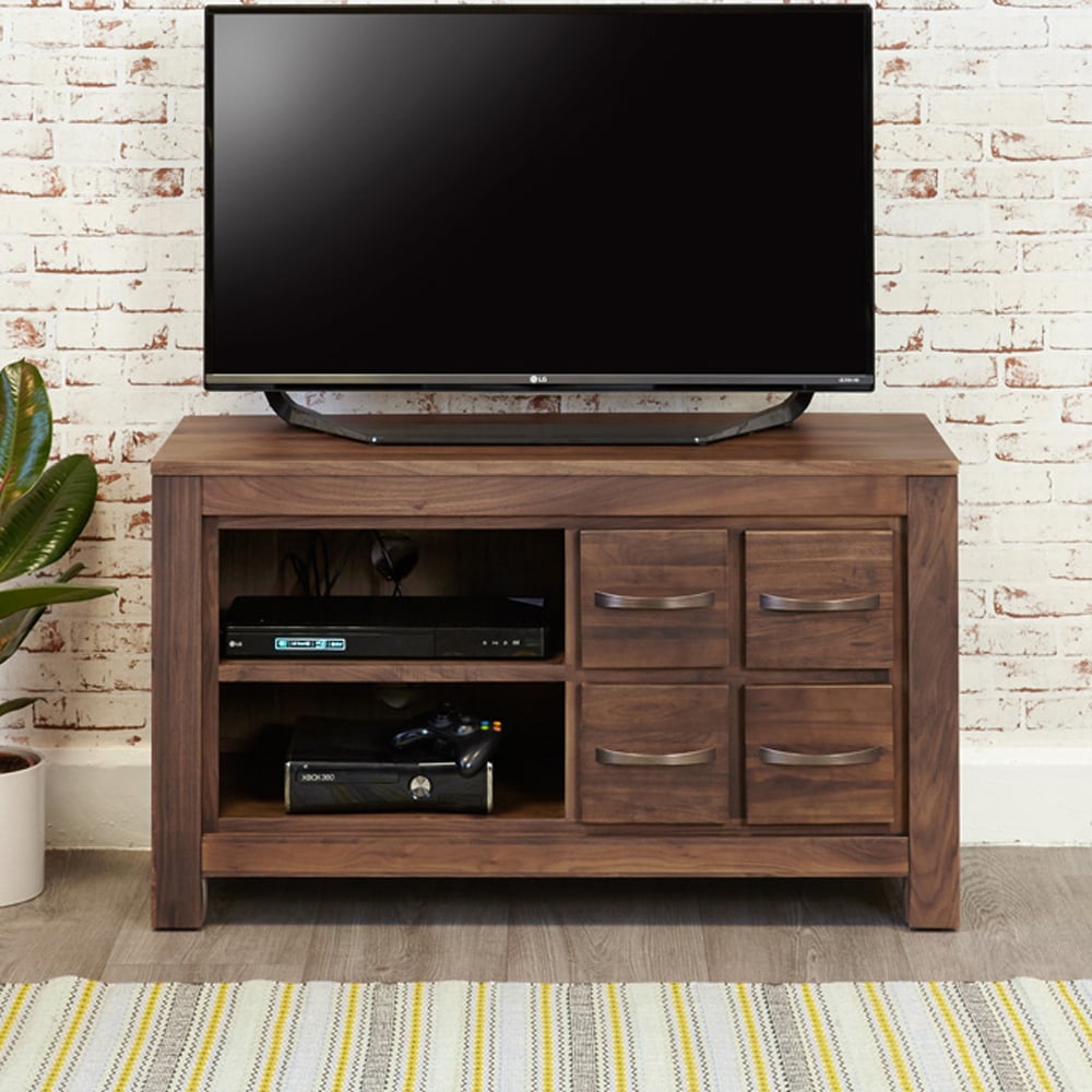 Manteo Wooden TV Stand With 4 Drawers In Walnut