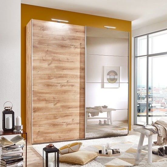 Read more about Mantova mirrored sliding wardrobe large in planked oak effect