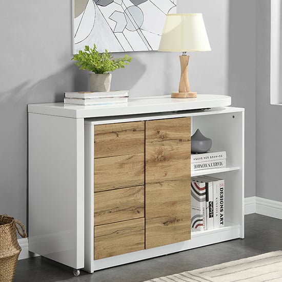 Mantua Wooden Swivelling Computer Desk In White And Oak_2
