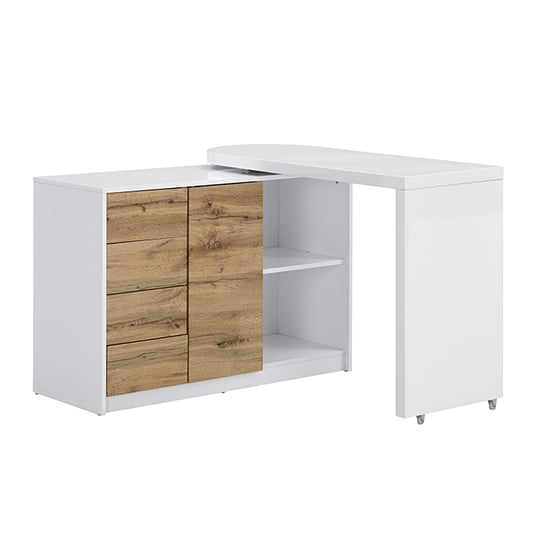Mantua Wooden Swivelling Computer Desk In White And Oak_3
