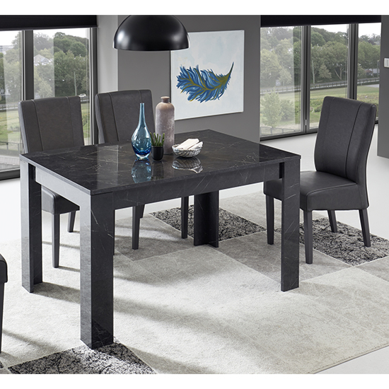 Manvos High Gloss Dining Table In Black Marble Effect_2