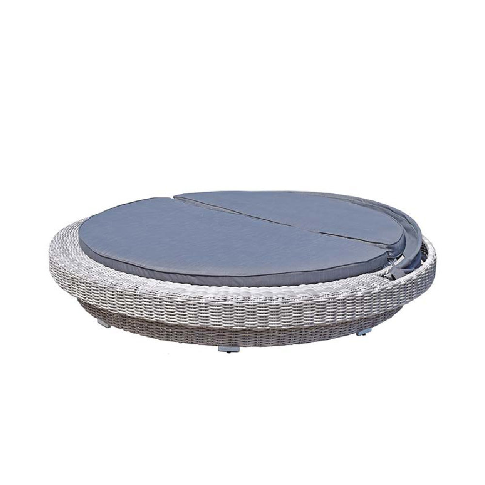 Maona Rattan Garden Round Day Bed In Grey