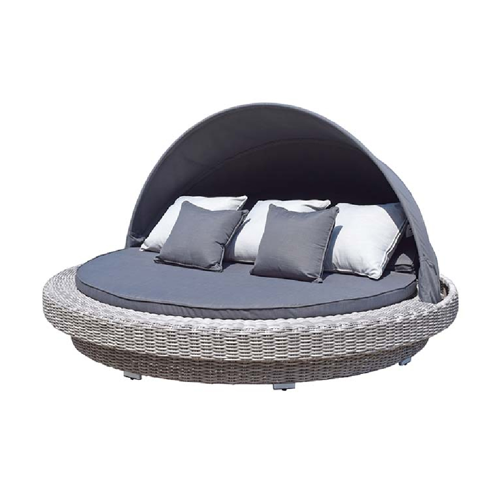 Maona Rattan Garden Round Day Bed In Grey