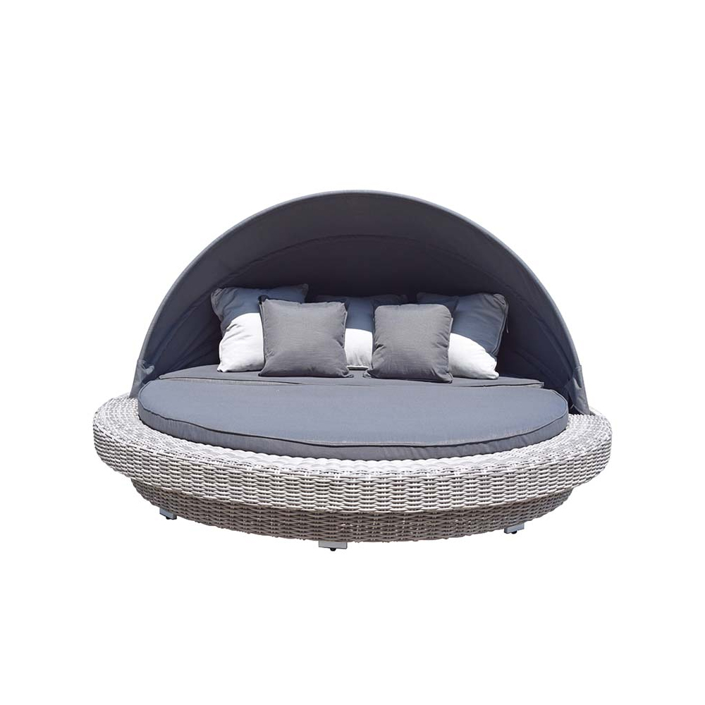 Maona Rattan Garden Round Day Bed In Grey