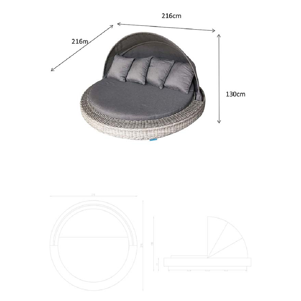 Maona Rattan Garden Round Day Bed In Grey