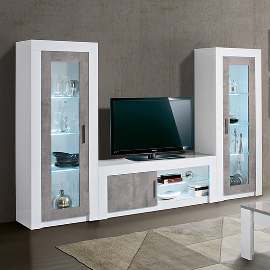 Mapar LED Living Room Set In Gloss White And Grey Marble Effect_1