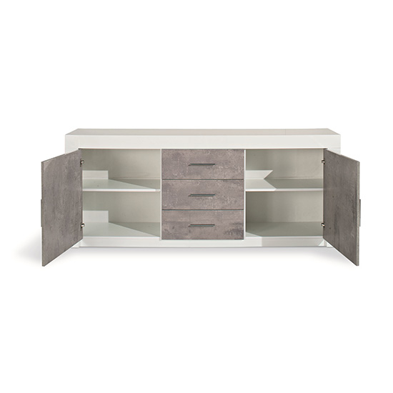 Mapar Wooden Sideboard In Gloss White And Grey Marble Effect