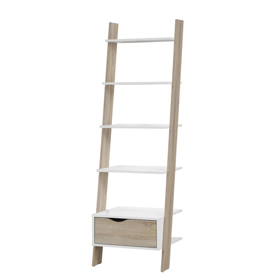 Mapleton Wooden Ladder Bookcase In White And Oak Effect FiF