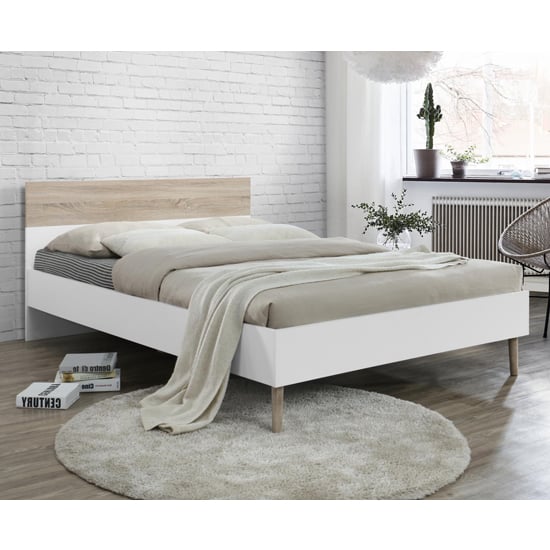 Read more about Appleton wooden single bed in white and oak effect