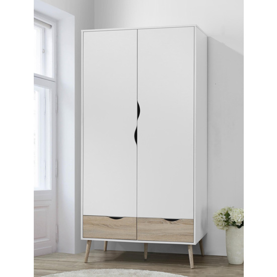 Appleton Wooden Wardrobe In White And Oak Effect Furniture in Fashion