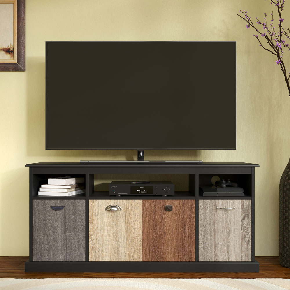 Maraca Wooden TV Stand with 4 Doors in Black and Multicolour