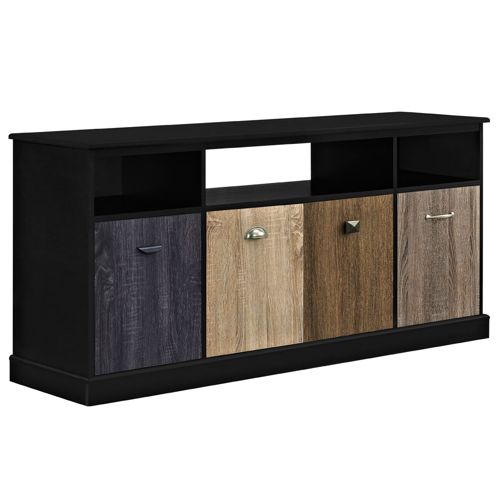 Maraca Wooden TV Stand with 4 Doors in Black and Multicolour