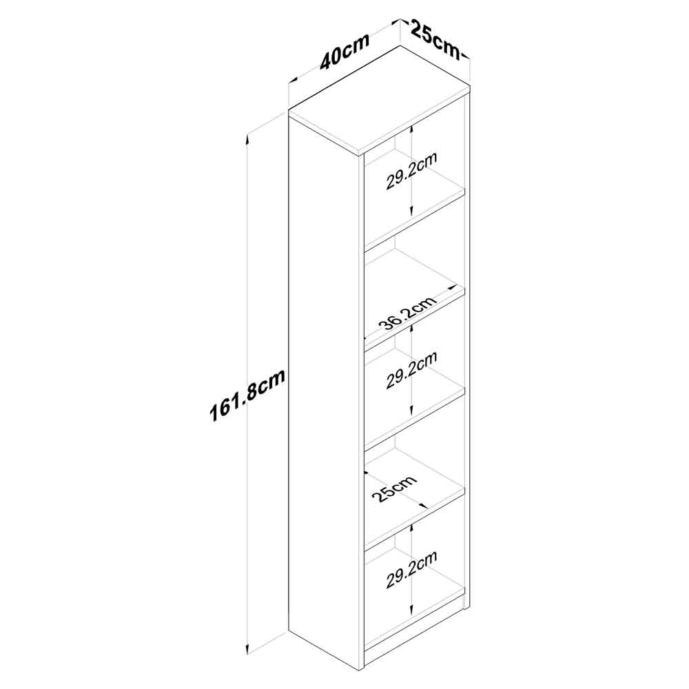 Marbella Large Wooden Bookcase with 5 Shelves in Anthracite