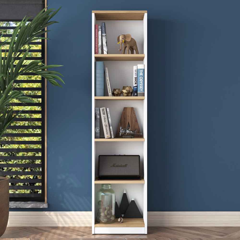 Marbella Large Wooden Bookcase with 5 Shelves in White and Walnut