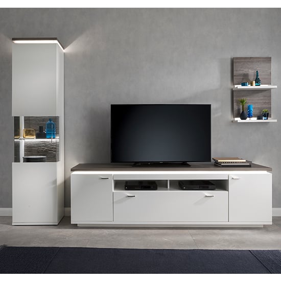 Marbella LED Living Room Furniture Set 1 In White And Amberg Oak