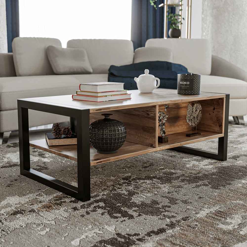 Marbella Wooden Coffee Table with 1 Drawer in Atlantic Pine and Black