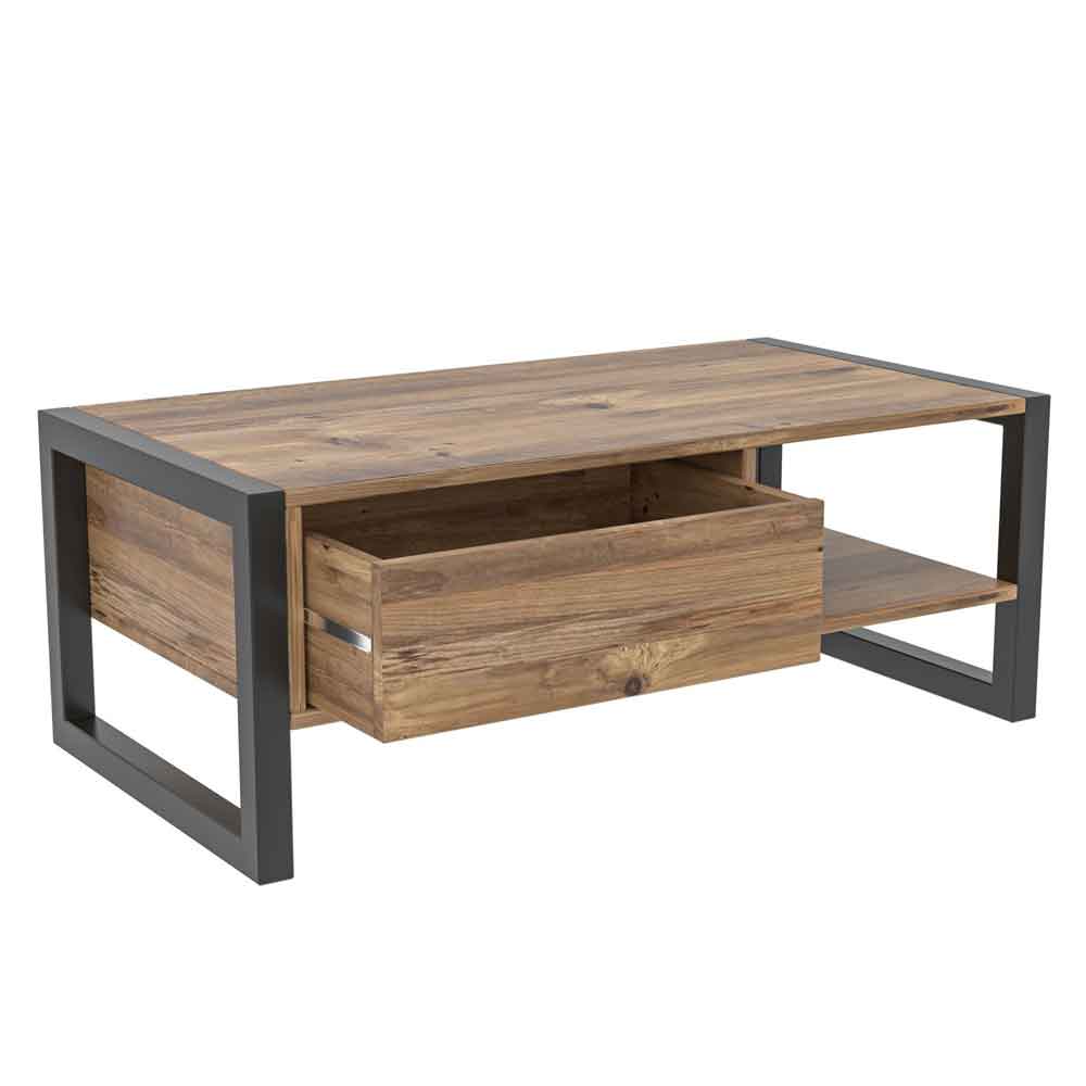 Marbella Wooden Coffee Table with 1 Drawer in Atlantic Pine and Black