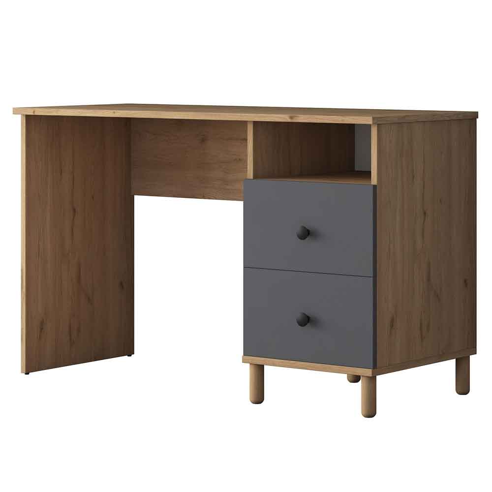 Marbella Wooden Computer Desk with Bookcase 2 Drawers in Anthracite Walnut