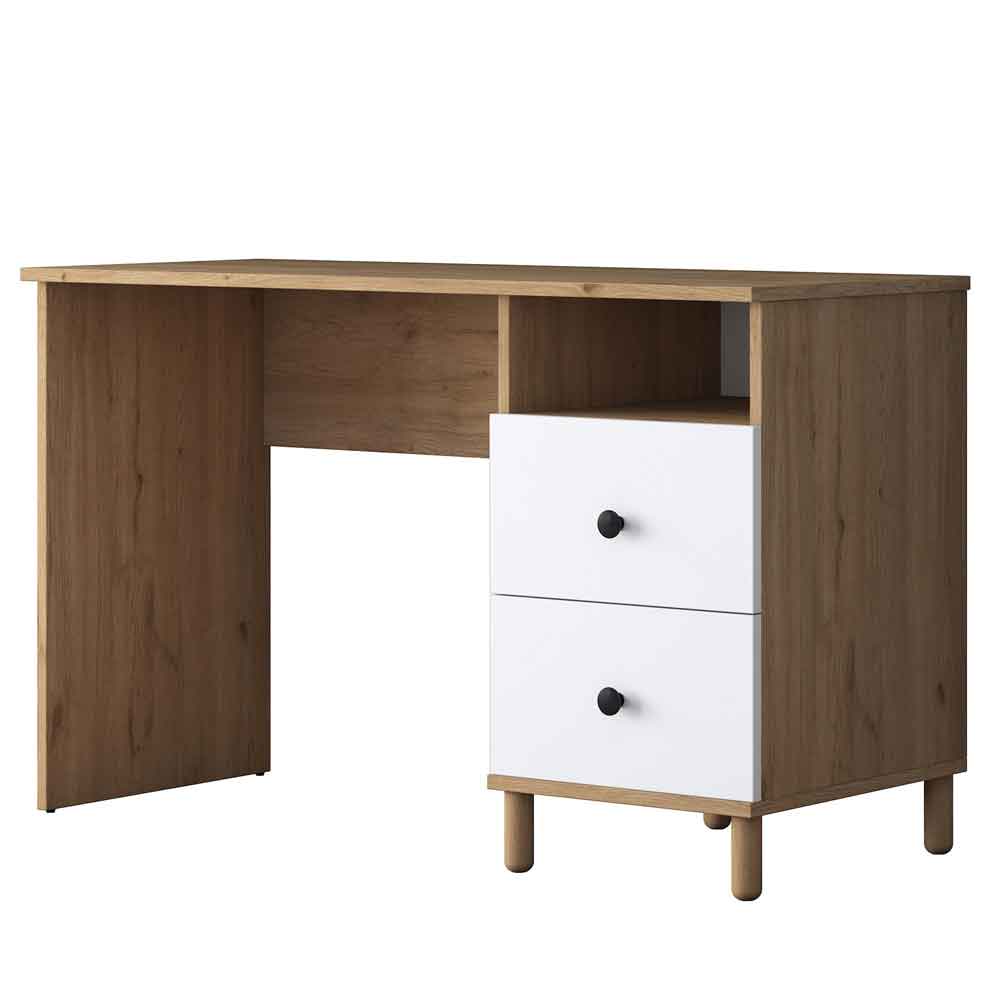 Marbella Wooden Computer Desk with Bookcase 2 Drawers in White and Walnut